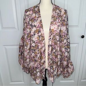 Hayden Womens BOHO Pink Multicolor Floral Kimono Shrug‎ Top Size small